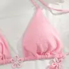 Estilo Nuevo Europeo y Americano Estilo Ins Escote Halter Espalda Descubierta Color Sólido Dulce Pequeño Fresco Bikini Conjunto de Dos Piezas Amazon Transfronterizo