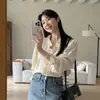 Camisa Ruffled V-neck Retro Suave Estilo Coreano Francês para Mulheres com Textura Plissada e Mangas Sino Outono Inicial 17951