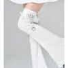 Polainas de Cadena de Lazo Producidas en Masa con Hebilla de Cuero en Forma de Corazón, Blancas de Pierna Ancha Hasta la Rodilla Adelgazantes Calcetines Cubrepiernas Japoneses JK para Mujer