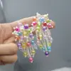 Novos Brincos de Flores com Franjas de Lantejoulas para Mulheres, Modernos e Versáteis, Doces e Femininos, Pedras Coloridas, Brincos e Acessórios de Orelha de Alta Qualidade