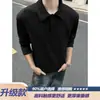 Camiseta de malla de manga larga holgada para hombre, camisa base informal de tendencia desconstruida con cuello polo, capa interior blanca estilo americano con patchwork