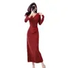 Nuevo Vestido Largo Bodycon de Cuello Francés Brillante con Lentejuelas en Rojo y Negro Otoño 2026