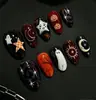 Uñas vestibles de Halloween superventas transfronterizas europeas y americanas, piezas de arte de uñas de calabaza, calavera y fantasma puramente hechas a mano, productos terminados para venta al por mayor de alta gama