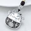 Llavero personalizado retro tailandés de plata antiguo con diseño de gato de la suerte, colgante de coche con diseño de gato de la suerte de estilo nacional