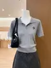 Tiro real: Camisa polo cinza de tricô com tranças estilo coreano, manga curta para mulheres, slim fit de verão, top com ombro normal 1866