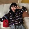 Polo a Rayas de Bloques de Color Estilo Coreano Otoño e Invierno 2026 Nuevo Suéter Suelto Estilo Perezoso Suave con Cuello de Solapa Sudadera