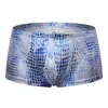 Pantalones bóxer transpirables de piel sintética con estampado de cocodrilo para hombre, cintura baja, para discoteca, D203