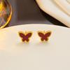Nuevos Aretes de Mariposa Lindos de Acero de Titanio con Nácar de Estilo Coreano Moderno Transfronterizo para Mujer, Versátiles y de Alta Calidad