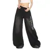 Calça Larga Estampada com Letras Desgastadas Feminina Calça de Moletom Esportiva Outono Estilo Garota Americana Picante Solta Caimento Fluido Casual Preguiçoso