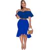 Fornecimento Transfronteiriço Roupas Femininas Africanas Cor Lisa Padrão de Ombro Vazado Estilo Europeu e Americano Cobertura da Cintura Quadril Decote V Manga Curta Roupa de Festa Preço Especial