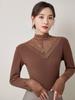 2024 Nueva Camisa Base de Malla con Forro de Felpa Gruesa Encaje para Mujer Primavera y Otoño Interior Ajustada Estilo Occidental Mangas Largas Chaqueta Simple