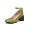 Nova fivela bico quadrado boca rasa camada única de primavera e outono sapatos salto grosso salto alto tamanho 33-50 sapatos de comércio exterior