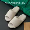 Pantuflas de algodón y lino de punta abierta, de tacón alto, para hombre y mujer, para casa, interiores, silenciosas, antideslizantes para pisos de madera, lino