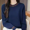 Suéter de Punto de Mezcla Vintage Rayado Holgado Adelgazante de Manga Larga con Cuello Redondo Talla Grande Estilo Coreano Otoño/Invierno 2026 para Mujer
