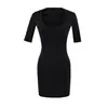 Vestido Plisado de Manga Media Cuadrado Estilo Coreano Chica Picante para Mujer, Nuevo Modelo de Verano, Corte Ajustado, Favorecedor, Elegante, Vestido Corto Bodycon