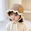 Gorro de Punto para Protección de Oídos de Bebé Otoño/Invierno Estilo Coreano con Volantes Florales Gorro para Bebé de Atar Cálido para Bebé Venta al por Mayor