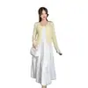 Traje de Vestido Blanco con Tirantes de Punto y Cárdigan para Mujer, Nuevo Diseño Primavera 2025, Traje con Efecto Adelgazante