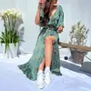 Vestido de verano 2023 estación independiente de ebay wish Amazon con cuello en V, cinturón y estampado