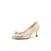 Tacones Altos de Punta Francesa con Lazo de Pedrería para Mujer Zapatos de Boca Baja Completamente de Diamante Tacón de Aguja No Cansan el Pie Zapatos de Regalo para Adultos