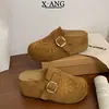 En stock~Zapatos Birkenstock estilo slip-on de suela gruesa de 7 cm para aumentar la altura para mujeres menudas, zapatos perezosos sin tacón, mules cerrados para mujer