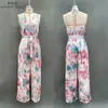 Mono de Verano Amazon Escote en V Profundo Espalda Descubierta Estampado Floral Fresco Sexy Ropa Nueva para Mujer Europea y Americana