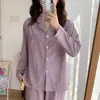 Pijama Feminino Novo Primavera e Outono 2025 Cardigã Imitação de Algodão Mangas Longas Calça Conjunto Doce Casual Ins Roupas de Casa