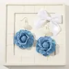 Aretes de Flor de Tela de Mezclilla Azul Dulces y Frescos Estilo Coreano para Mujer, Diseño de Nicho, Aretes Versátiles y Elegantes