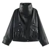 Chaqueta de Cuello Alto con Delantero Asimétrico de Piel Sintética para Mujer Otoño 2026, Estilo Europeo y Americano, Multibolsillos, Chaqueta de Cuero de Motocicleta de Corte Holgado