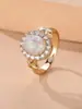 Anillo de Ópalo de Estilo Europeo y Americano de Venta Caliente Transfronterizo, Trabajo Pesado, Incrustado con Diamantes Brillantes, Anillo de Cadena, Soporte para Anillo, Anillo para Dedo