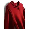 Suéter Chic de Estilo Europeu Novo, High-End Vintage, com Botão de Libélula e Pelo de Guaxinim Vermelho para Mulheres, Inverno