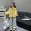 Terno para meninas Roupas de Primavera 2025 Novo Roupas de Moletom Infantil Estilo Ocidental Conjunto de Duas Peças Esportivo Casual de Primavera e Outono para Meninas