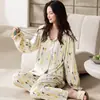 Pijama Feminino Novo Estilo com Cordão de Algodão, Conjunto Fashionável de Blusa de Manga Longa e Calça Longa, Doce e Fofo, Adequado para o Outono, Pode Ser Usado Fora de Casa, Conjunto de Loungewear