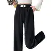 Pantalones de pierna ancha estrechos color blanco cremoso para mujer otoño e invierno 2023 nuevos de chenilla de cintura alta rectos pequeños casuales