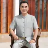 Atuendo de Verano para Papá Traje para Hombre Traje Tang para Hombres de 60-70 Años Nuevo Estilo Ropa de Verano de Manga Corta para Personas Mayores