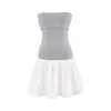 Top Tubo de Malha Patchwork Doce e Cool com Uma Alça, Vestido Tubo Curto, Novo da Primavera, Vestido Elástico Justo para Mulheres