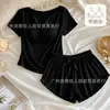 Pijama Arrugado tipo Burbuja Bata de Noche para Mujer Manga Corta Holgado Coreano Holgado Coreano Lindo Corazón de Niña Tirantes Ropa de Casa Venta al por Mayor Transfronteriza
