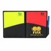 Conjunto de cartões vermelho e amarelo para árbitro de futebol, incluindo uma bolsa de couro, papel de registro e caneta esferográfica. Suprimentos para árbitros de partidas profissionais, cartões vermelho e amarelo