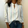 Camisa casual de mujer con cuello en V, corte holgado y estampado, transfronteriza de Amazon Europea y Americana