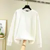 Nueva sudadera holgada de cuello redondo para otoño e invierno para mujer, hecha de terciopelo alemán, con polar añadido y mangas largas engrosadas, camiseta interior cálida, prenda exterior de talla grande