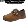 Versión de Piel de Vaca Suela Súper Suave Completamente Cubiertos Más Terciopelo Zapatos Birkenstock Zapatos de Algodón de Doble Capa para Mujer Punta Redonda Zapatos Mary Jane Mocasines sin Cordones