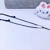 Colar de Corda Trançada com Contas de Prata Pura 999 com Pingente de Fecho de Segurança Ajustável, Combinado com Cordão Lanyard Preto e Vermelho Infantil