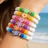 Pulsera de Flores Estilo Bohemio Navideño, Dulces Cuentas de Arcilla Suave Elásticas Color Macarrón, Estilo Ins