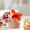 Suministro Transfronterizo Bola de Cristal de Resina Incrustada Luz Nocturna Flor Eterna Base de Madera Maciza Tallada en 3D Luminosa Regalo de Cristal