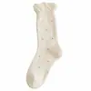 Calcetines de algodón para mujer de otoño e invierno hasta la pantorrilla, calcetines para mujer con patrón oscuro antiolor, calcetines dulces con encaje, calcetines sin costuras, calcetines largos apilables