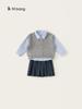 Ropa Infantil Youbao Ropa de Primavera para Niñas Camisa de Solapa Chaleco de Color Sólido Falda Plisada Conjunto de Tres Piezas Traje Infantil Estilo Universitario