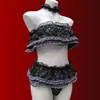Lingerie Sexy, Estilo Suave e Doce, Uniforme de Três Peças Transparente, Desejo Puro, Renda Brincalhona, Conjunto de Top Tubo Estilo Bolo e Saia Curta