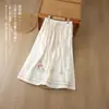 Falda Bordada Artística de Algodón y Lino Vintage para Mujer, Falda de Corte A Bordada Holgada Estilizadora Estilo Chino con Dobladillo Ancho