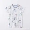 Macacão de verão em malha com mangas curtas personalizado para bebê com estampa de golfinho e ondas em algodão, macacão respirável com botões laterais para 0-3 anos