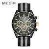 Relógio Masculino Megir Esportivo Cronógrafo Luminoso Padrão Colmeia Bezel Velocímetro Relógio de Pulso de Quartzo Multifuncional para Homens