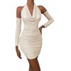 Amazon Transfronterizo Otoño e Invierno Nuevo Vestido de Manga Larga con Espalda Descubierta y Cuello Oscilante Europeo y Americano Sexy Cuello con Cordones Falda de Cadera para Mujer
